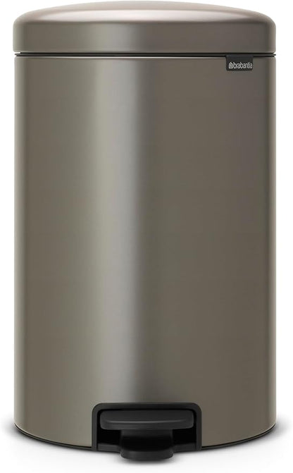 Brabantia Step-On Trash Can | Platinum | 5.3 Gallon / 20L | Bathroom, Bedroom, Office Trash Can with Light Pedal Opening, Handle & Removable Inner Bucket | 11.4 x 15 x 18.4 | + Trash Bags