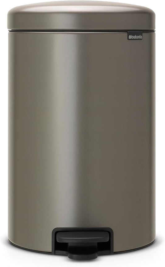 Brabantia Step-On Trash Can | Platinum | 5.3 Gallon / 20L | Bathroom, Bedroom, Office Trash Can with Light Pedal Opening, Handle & Removable Inner Bucket | 11.4 x 15 x 18.4 | + Trash Bags
