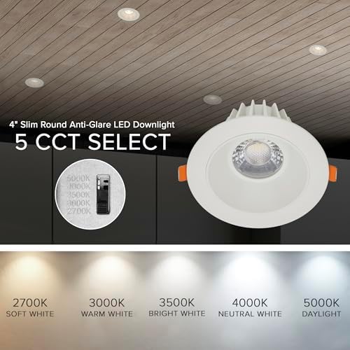 Maxxima 4" Anti-Glare LED Downlight Canless, 1200 Lumens, 5CCT, Stone Gray