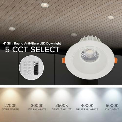 Maxxima 4" Anti-Glare LED Downlight Canless, 1200 Lumens, 5CCT, Stone Gray