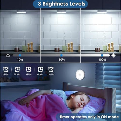 Motion Sensor Puck Light with Remote, Cool White, 8-Pack