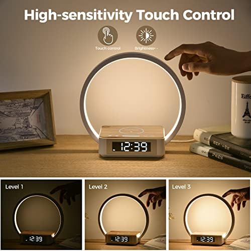 Desk Lamp with Alarm Clock Qi Wireless Charger, Touch Lamp for bedroom