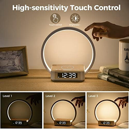 Desk Lamp with Alarm Clock Qi Wireless Charger, Touch Lamp for bedroom