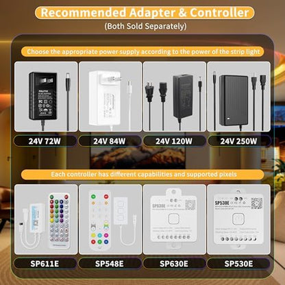 PAUTIX IP65 Waterproof RGB Smart IC COB LED Strip Light Addressable 32.8ft/10m,24V Color Flowing Strip Light Multicolor Flexible Tape Light for TV,Room,Party DIY Decoration(Without Controller&Adapter)