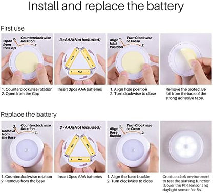 STAR-SPANGLED 6 Pack 2.8” Motion Sensor Lights Indoor AAA Battery Operated, Stick on LED Puck Light for Stairs, Under Cabinet, Closet, Cool White