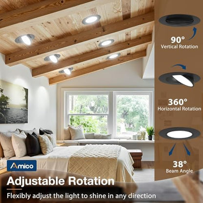 Amico 6 Pack 6 Inch Black 5CCT Gimbal LED Recessed Ceiling Light