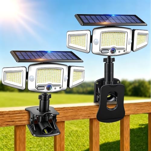 4000mAh Clip on Solar Lights Outdoor, 2500LM Motion Sensor Outdoor Lights with Digital Display, 270° Wide Angle &Dual PIR Sensors, IP65 Waterproof Solar Flood Lights for Fence Yard Deck Camping（2Pack）