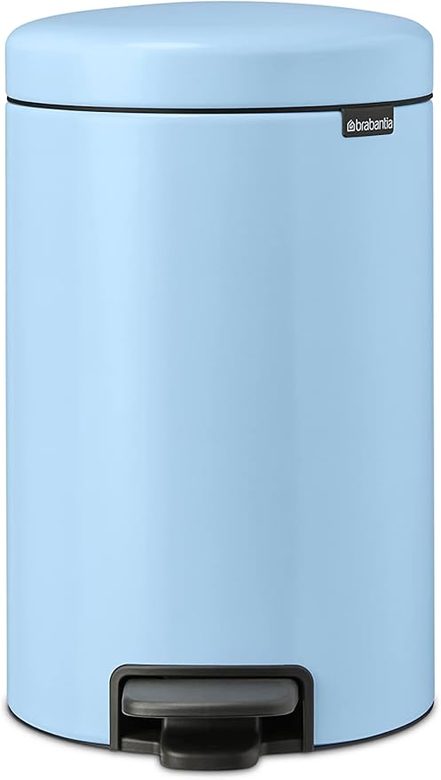 Brabantia Step-On Small Trash Can | Dreamy Blue | 3.2 Gallon / 12L | Bathroom, Bedroom, Office Trash Can, Light Pedal Opening, Handle & Removable Inner Bucket | 9.9 x 13.3 x 16.2 | + Trash Bags