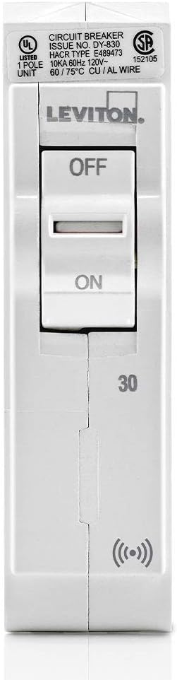 Leviton 30A 1-Pole Plug-On Smart Standard Branch Circuit Breaker, Hydraulic Magnetic, 120 VAC, LB130-S, White