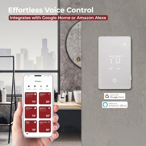 LED Smart Heated Floor Thermostat - WiFi & Touchscreen - 120/240v - Programmable with Voice Control - UWG5-4999 with GFCI & Flooring Sensor