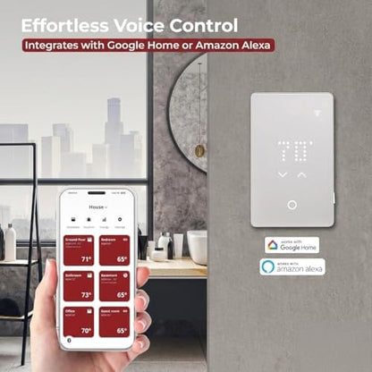 LED Smart Heated Floor Thermostat - WiFi & Touchscreen - 120/240v - Programmable with Voice Control - UWG5-4999 with GFCI & Flooring Sensor