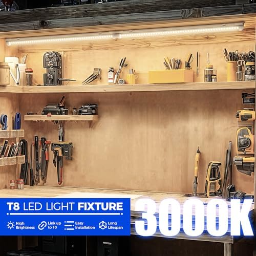 Barrina T8 LED Shop Lights 2FT, 20W 3000LM 3000K, 2 Pack, High Output Tube
