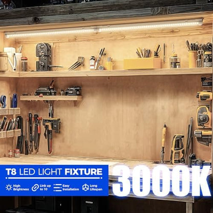 Barrina T8 LED Shop Lights 2FT, 20W 3000LM 3000K, 2 Pack, High Output Tube