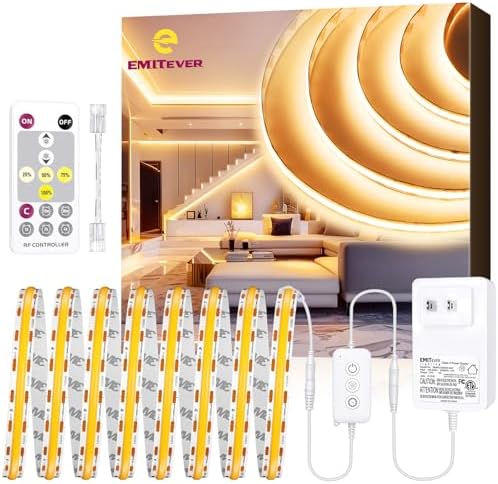 EMITEVER Warm White COB Strip Light Kit 2700K,16.4ft 2400LEDs,24V Dimmable