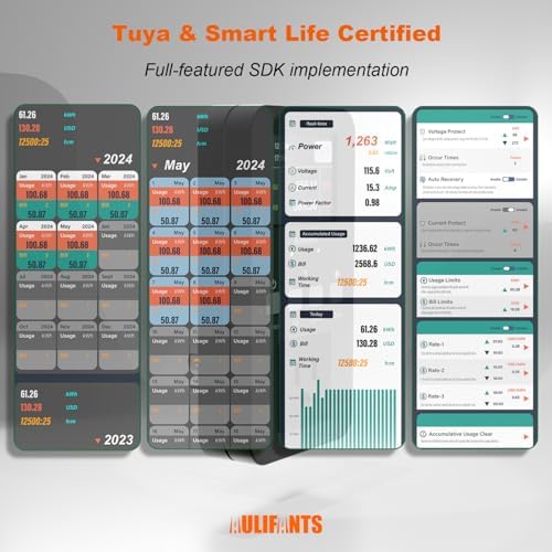 LP405 25A Heavy Duty Smart Plug Meter Sockets Industrial Energy Monitor Trip-Rate Billing, OVP/UVP/OLP Color Screen Magnetic Relay Offline Logging WiFi Tuya/Smart Life for AC/Heaters