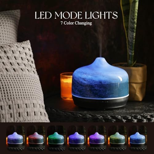 Porseme 500ml Glass Essential Oil Diffuser Aromatherapy Ultrasonic Cool Mist Humidifier 15-21 Running Hours Waterless Auto-Off Air Diffusers for Sleeping Yoga Working Spa(Dreamy Blue)