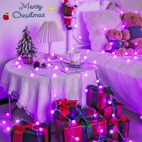 JMEXSUSS Connectable 100 LED Globe Purple Halloween Lights Indoor 8 Modes