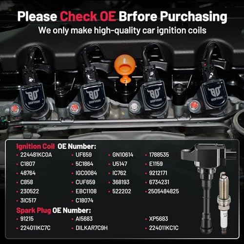 BDFHYK Ignition Coil UF659 and Spark Plug 91215 for Nissan Juke 2011-2017