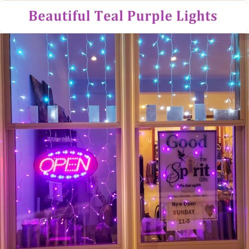 CoziTech Curtain Lights for Bedroom Waterfall Led Light String PurpleTeal Ombre Hanging Fairy Mermaid Lights for Kids Teen Room Decor Window Ocean Sea Kawaii Decor Girls Gift (Turquoise & Purple)
