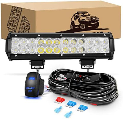 GOOACC 12 Inch 72W Led Light Bar Spot Flood Combo Driving Lighting Off Road Lights Led Lamp with 12V 5Pin Rocker Switch Wiring Harness kit for Truck Golf Cart SUV ATV UTV Boat, 2 Years Warranty