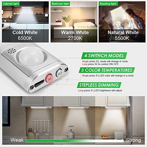 goodland 160 LED Closet Lights Motion Sensor Under Cabinet Lights Indoor Lighting 3000mAh Battery Powered Light Bar Dimmable Rechargeable Closet Light for Kitchen, Wardrobe, Stairs(2 Pack)