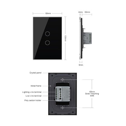 LIVOLO Modern Electrical Light Switch Tempered Glass Panel Single Pole Wall Touch Light Switch with Led Indicator,No Neutral Wire,2 Circles 1 Way (Black) | Tempered Glass Switch with Led Indicator,No Neutral Wire Required,Touch control,LED indicator, s...