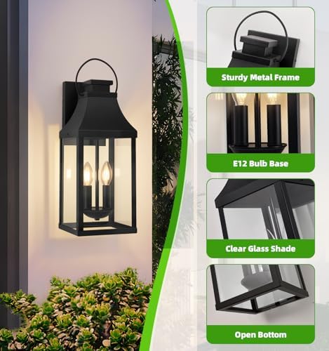 20'' 1 Pack Outdoor Wall Sconce Light, Large Black Exterior Wall Lantern
