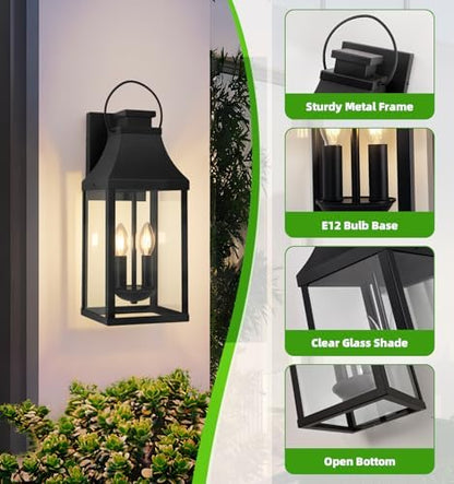 20'' 1 Pack Outdoor Wall Sconce Light, Large Black Exterior Wall Lantern