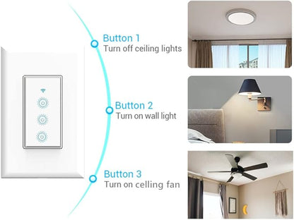 Nexete Smart Triple Light Switch, Remote Voice Control, Compatible with Alexa & Google Assistant, Neutral Wire Required (1-Pack)