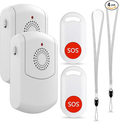 Evernary Caregiver Pager Wireless Call System Personal Alert Panic Button for Home Elderly Nurses Calling System and Emergency Button (2 Portable Pager 2 Transmitter)