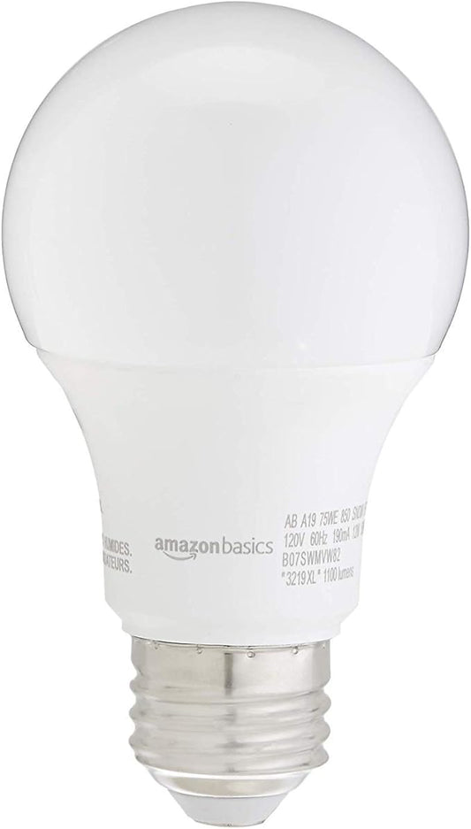 Amazon Basics A19 LED Light Bulbs, 75W Equivalent, Energy Efficient 12W, Daylight White 5000K, Non-Dimmable, 10,000 Hour Lifetime, 2-Pack