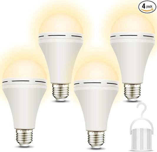 Emergency-Rechargeable-Light-Bulb, Stay Lights Up When Power Failure, 1200mAh15W 80W Equivalent LED Light Bulbs for Home, Camping, Tent (Soft Warm)