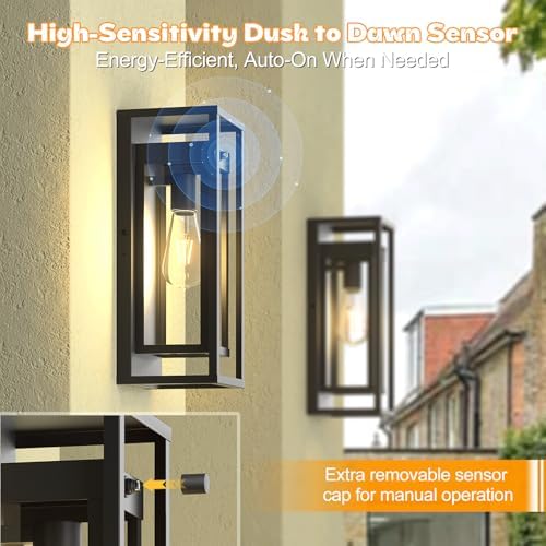 Dusk to Dawn Outdoor Wall Light 15in Waterproof Large Porch Sconce