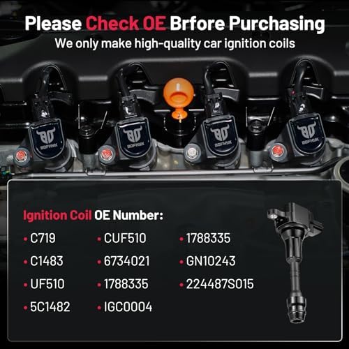 BDFHYK Ignition Coils Pack Compatible with INFINITI QX56,Compatible with Nissan Pathfinder Armada TITAN V8 5.6L Coil for UF510 5C1482 1788335 6734021 C719 CUF510 GN10243 1788335 C1483 IGC0004 Set of 8