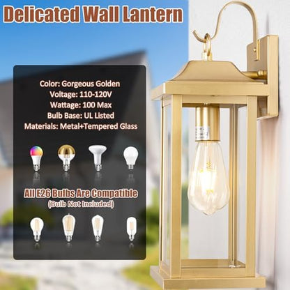 17 Inch Large Gold Outdoor Sconces Wall Lighting 2-Pack