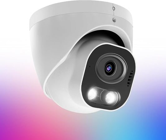 8MP 4K PoE IP Security Camera, H.265 Smart Dual Light Turret Dome Camera, Support Color Night Vision, Two Way Talk, SD Card Slot, 98ft Night Vision, 110°Wide Angle, Human/Vehicle Detection