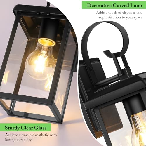 BesLowe 2-Pack Outdoor Wall Light Fixtures, Modern Porch Sconces, Black