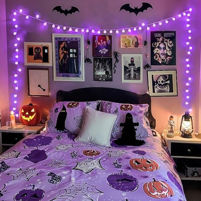JMEXSUSS Connectable 100 LED Globe Purple Halloween Lights Indoor 8 Modes