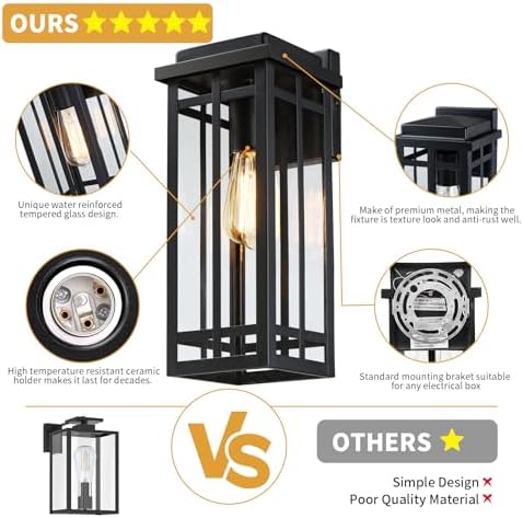 13.8'' Outdoor Wall Light Fixtures 2 Packs, Black Porch Lights