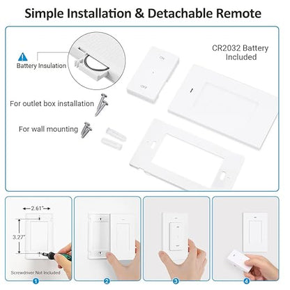 DEWENWILS Remote Control Outlet, Wireless Light Switch with 2 Side Outlets, 100 FT Range Remote Outlet Switch for Lamps, Fans, Household Appliance, No Wiring, 15A/1875W, Compact Design, Programmable