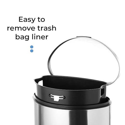 Home Zone Living 12 Gallon Semi-Round Kitchen Trash Can with Soft Close Lid, Step Pedal, Bag Tuck Band, and Removable Liner, Stainless Steel, Silver