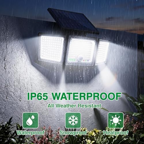 Solar Outdoor Lights Motion Sensor, 2500LM 286 LED Security Flood Lights with Visual Battery & Mode Display, 3 Lighting Modes, IP65 Waterproof 3-Head Wide Angle for Garage, Yard, Patio (6 Pack)