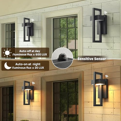Dusk to Dawn Outdoor Wall Lights Modern LED Exterior Lighting Fixtures, 3000K 20W Outdoor Wall Sconce for Porch, Matte Black Outside Wall Mount Lights for Front Door House Garage 2 Pack