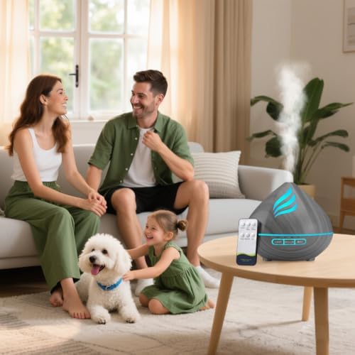 500ML Essential Oil Scent Diffuser: Remote Control &14 Colors LED - Grey