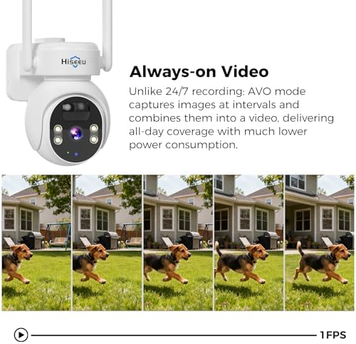 Hiseeu 4G LTE Cellular Security Camera Solar Powered, No WiFi Security Camera Wireless Outdoor, 24/7, PIR Motion, 2 Way Talk, 360° PT, 2K Color Night Vision, 64G SD & SIM Card Included