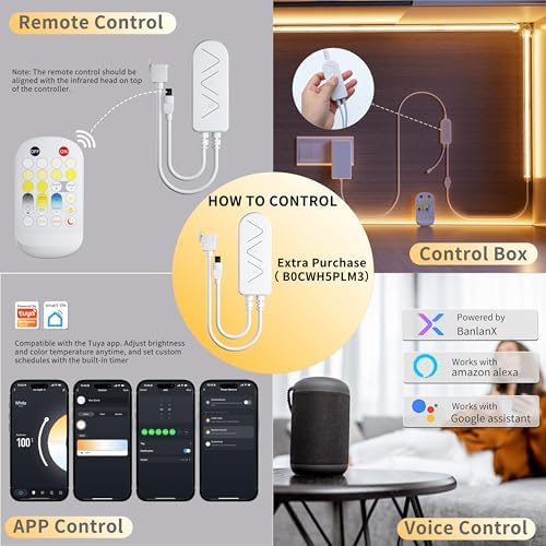 MIWISE CCT COB LED Strip Light Tunable White,20ft/6.1m Dimmable 2700K-6500K CRI90+ 24V LED Tape Light,for Under Cabinet Bedroom Kitchen DIY Lighting(Power Supply & Controller NOT Included)