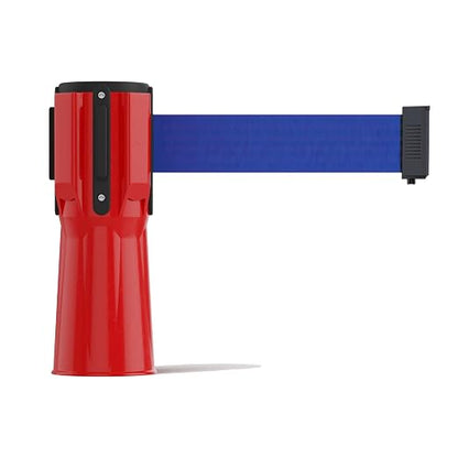 Trafford Industrial 11 ft Cone-Mounted Retractable Belt Barrier Red Case with Dark Blue Belt