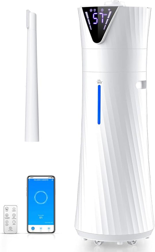17L Humidifiers for Bedroom Large Room – Ultra Quiet (35dB), 56H Runtime, Smart App & Remote, Auto Humidistat, Top Fill Cool Mist Humidifier, Aroma Diffuser, Auto Shut-Off – Whole House
