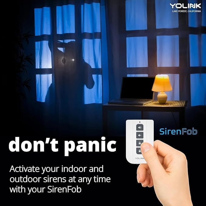 Outdoor Alarm Controller 2 and SirenFob Kit, Battery-Powered Siren/Alarm/Relay Controller, 12VDC Out, Up to 1/4 Mile Open-Air Range, 110dB Siren Included, YoLink Hub Included