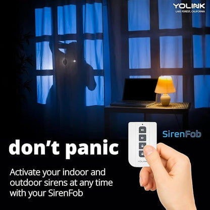 Outdoor Alarm Controller 2 and SirenFob Kit, Battery-Powered Siren/Alarm/Relay Controller, 12VDC Out, Up to 1/4 Mile Open-Air Range, 110dB Siren Included, YoLink Hub Included